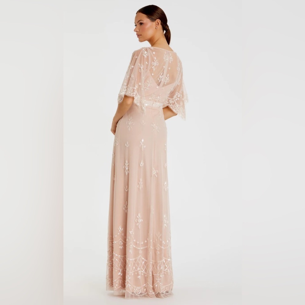 NWT | Mac Duggal 9144 Pink/Blush Flounce Sleeve Embellished Mesh Gown Size 10 - Picture 4 of 15